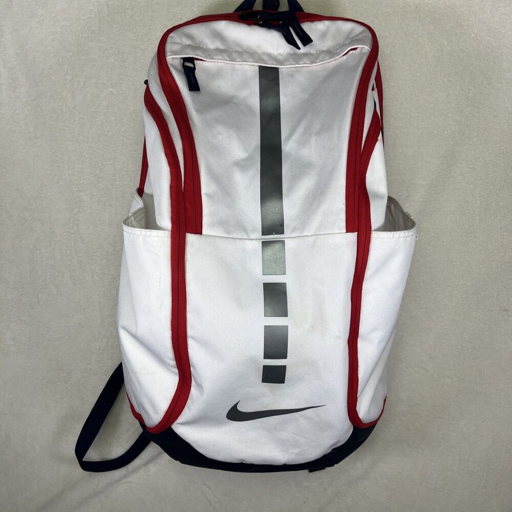 Nike Elite Pro 32L Basketball Backpack White Red Silver Hoops Travel Bag